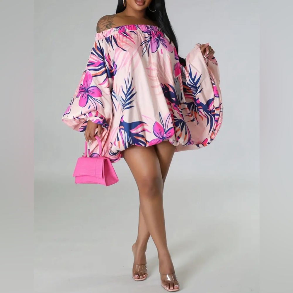 Bubble Dress Loose Off The Shoulder Rainbow Cocktail Dress